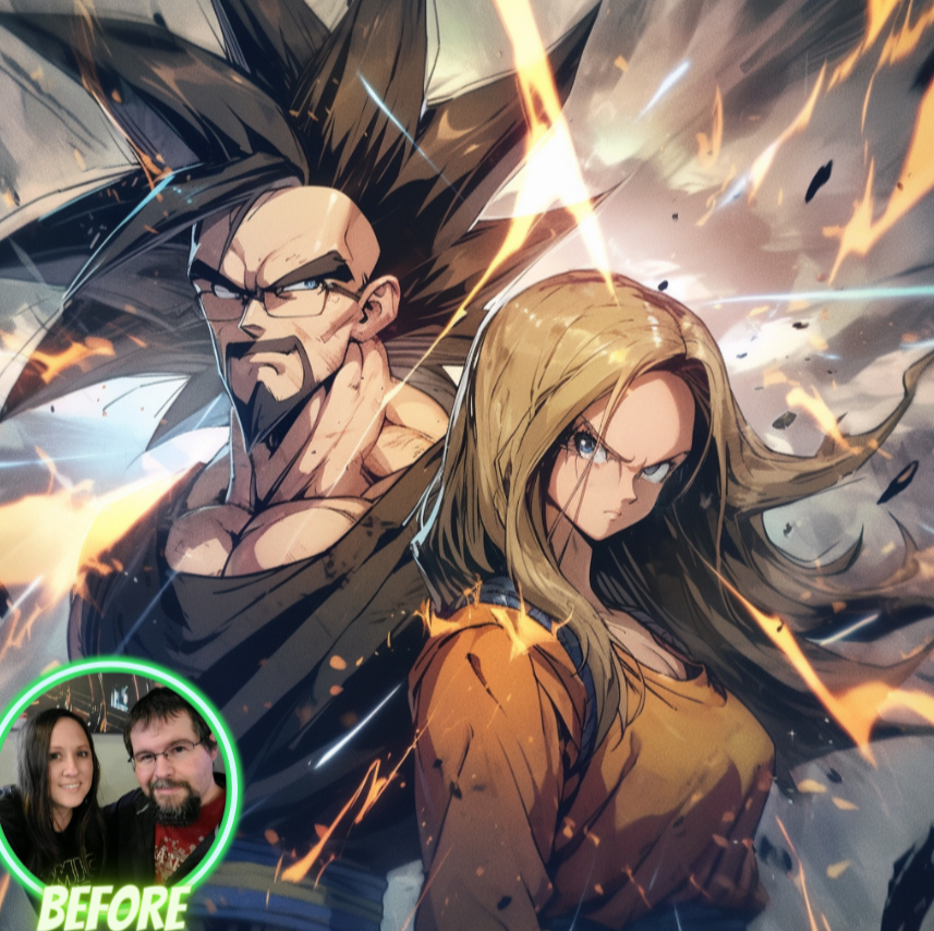 custom anime portrait, anime posters, anime portraits, dragon ball z posters, custom dragon ball z portrait, DBZ anime poster on wall, green hair, personalized DBZ anime portrait, DBZ wall art, dragon ball z portrait,  couple Dragon ball z portrait, man and woman dbz couple poster, customer anime portrait photo