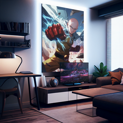 One Punch Man - Saitama - Gods Punch - Metal Anime Poster