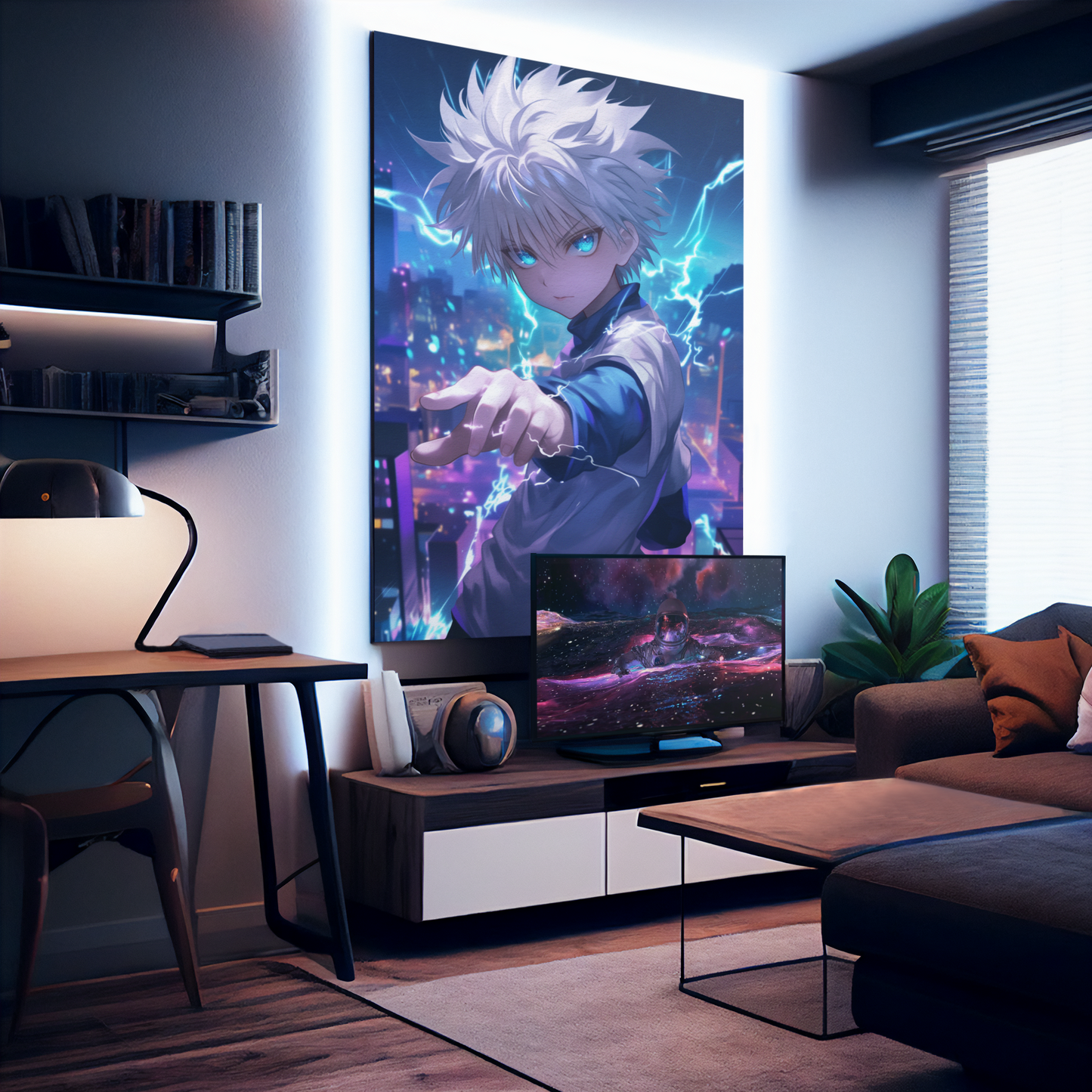 Hunter X Hunter - Killua Zoldyck - Neon Lightning - Metal Anime Poster